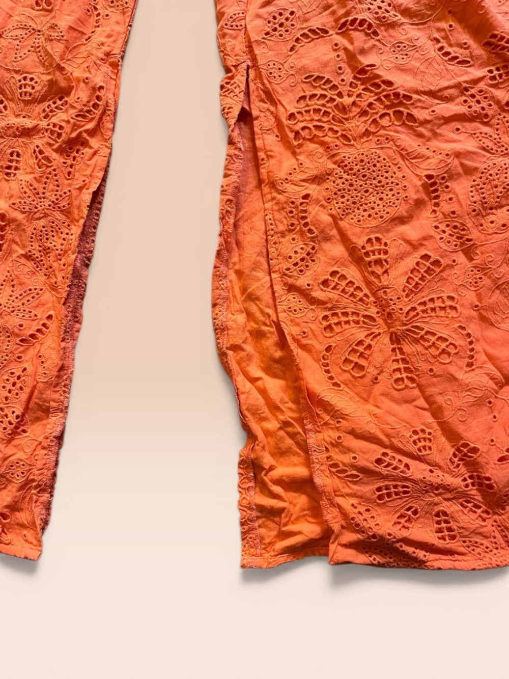 Alden Adair Orange Eyelet Wide Leg Beach Resort Pants Coverup Boho Size S - Picture 5 of 10